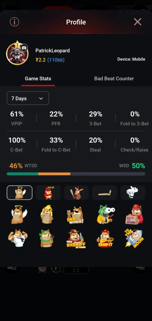 CoinPoker手机牌桌与资料界面